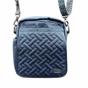 Lug Happier Crossbody Bag Blue Quilted Organizer Travel Purse Adjustable Strap